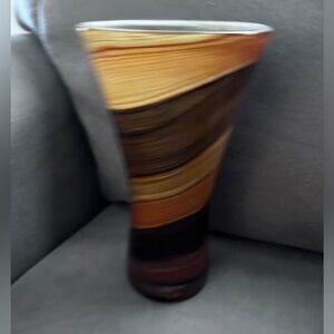 2009 75th Anniversary Art Glass Vase Vintage  telefloral Orange Brown Swirl 9”